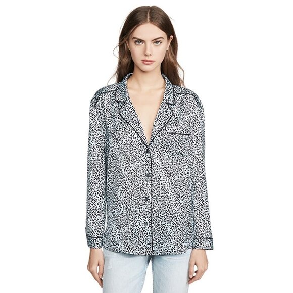 NWT Cupcakes & Cashmere blue / black animal print PJ inspired blouse, L - Picture 2 of 11